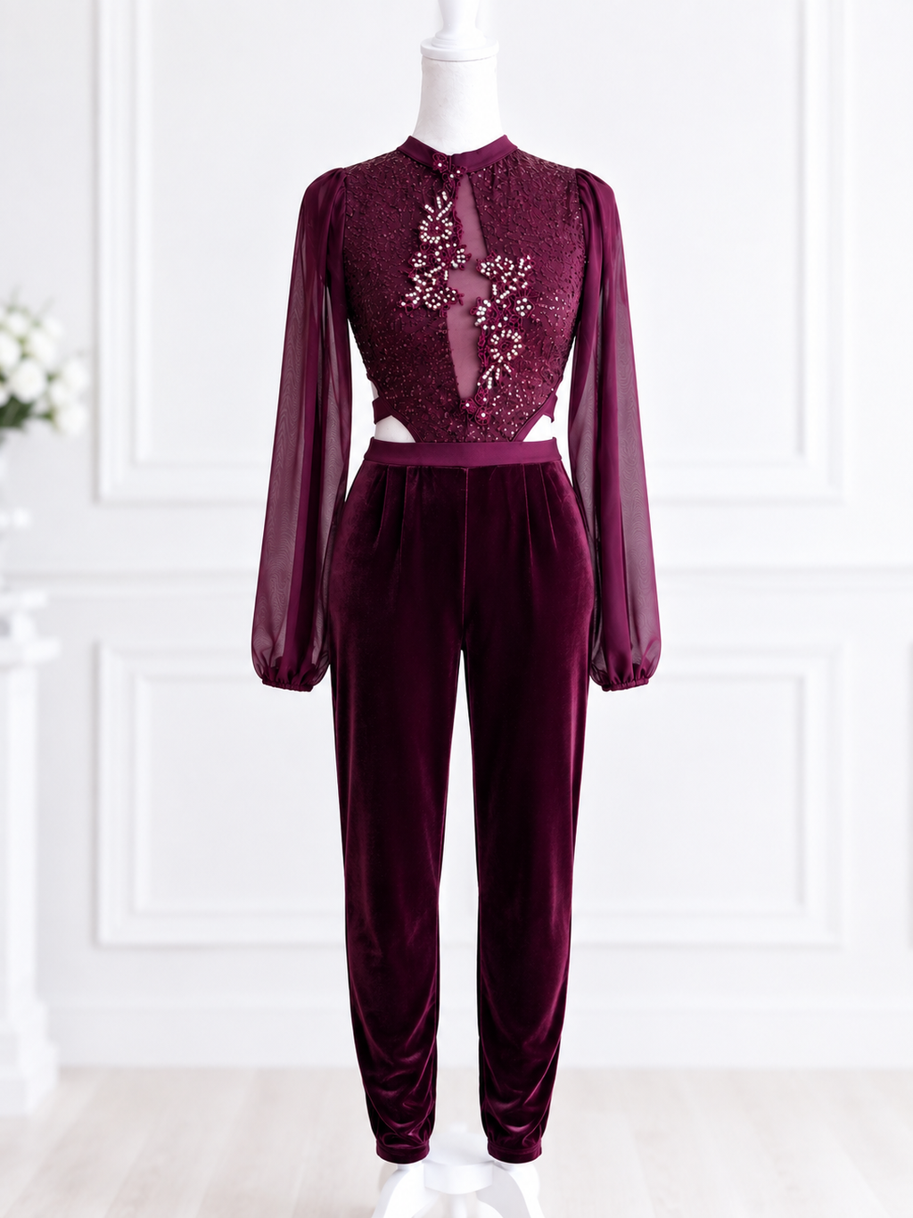 Ada - velvet burgundy pants jumpsuit Weissman LC